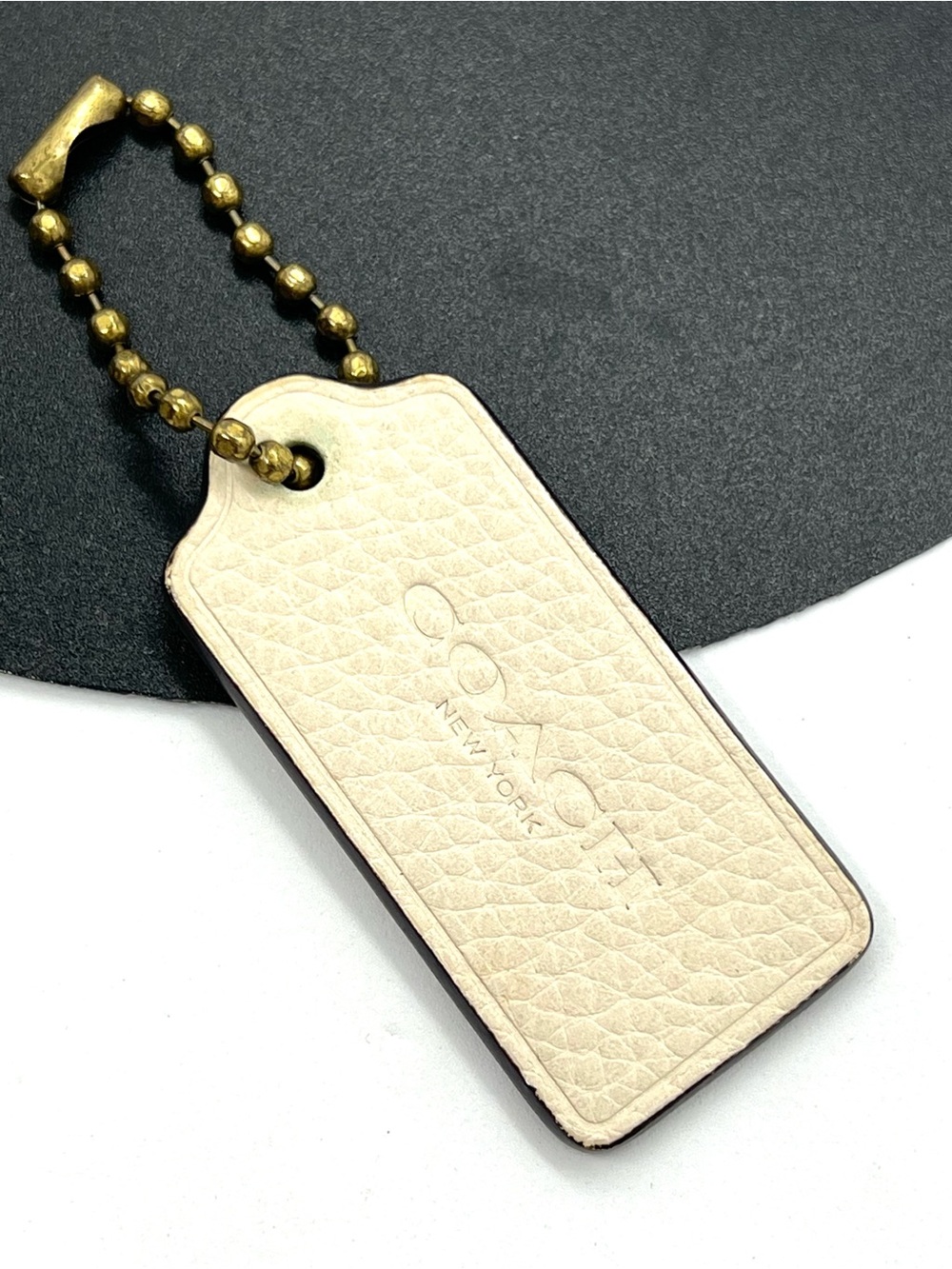 Authentic Coach Ivory Cream Pebbled Leather Replacement Hangtag Bag Charm 2.25"
